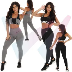 Kit 2 Conjunto Fitness Academia Legging Calça Top Suplex Malhar Treino Topper Sem Bojo Feminino