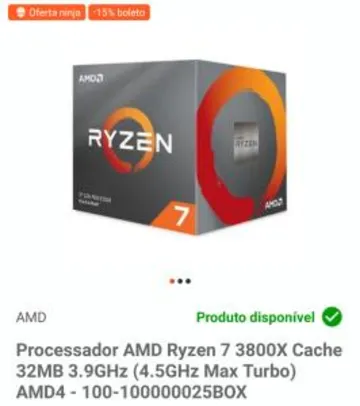 Ryzen 7 3800X Cache 32MB 3.9GHz (4.5GHz Max Turbo) AMD4 - 100-100000025BOX