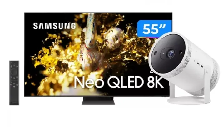 [Magalu Pay] Combo Smart TV 55” 8K Neo QLED Samsung Wi-Fi - Alexa + Projetor Smart Full HD Bluetooth HDMI