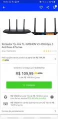 Roteador Tp-link TL-WR940N V3 450mbps 3 Ant.fixas 4 Portas R$109