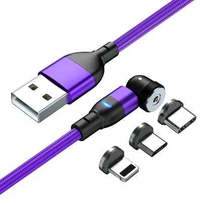 [Já Com Impostos] Micro USB Tipo C Cabo Magnético, 540 Graus Girar, Cabo de fio do telefone móvel