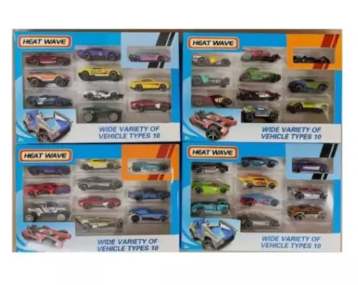 Brinquedo Carrinho Ferro Hot Cars Miniaturas Esportivo Coleção 10 Peças