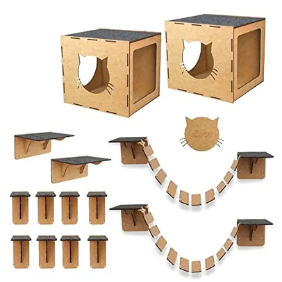 kit 2 Playground para gato 14pcs em mdf brinquedos gatinhos - Albertina