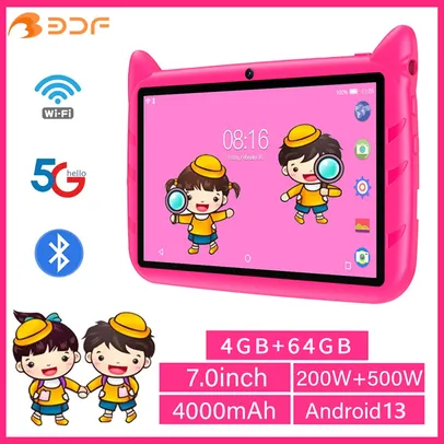 (TX.inclusa) Tablet BDF para Crianças 4GB de Ram, 64GB Rom, tela 7 Polegadas, Bateria 4.000mAh