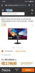 Monitor Gamer LED Acer Nitro XV280K B, 28", 4K IPS, 4 ms, 60 Hz | R$ 2.750