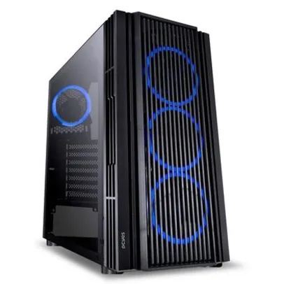 Gabinete Gamer PCYes Atmos, 4x Fans LED Azul, Preto - 33873 | R$275