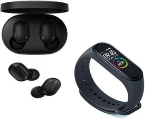 Saindo por R$ 270: Kit Fone de Ouvido Xiaomi Redmi Airdots Bluetooth + Smartwatch Xiaomi Mi Band 4 Preto | Pelando