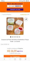 Conjunto de Potes Herméticos Quadrados 4 Peças Verde - La Cuisine - R$27