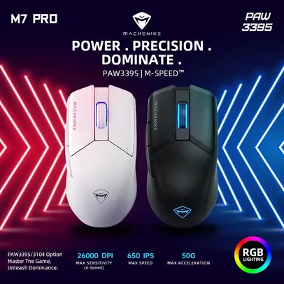 [GPAY/ taxa inclusa] Machenike M7 Pro Gaming Mouse, USB Com Fio, 2.4GHz, Sem Fio, PAW3395, 26000DPI, 650IPS, Botão 7, 74g, RGB