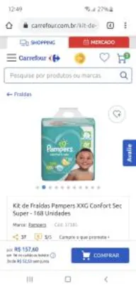 Kit com 168 fraldas Pampers Confort Sec XXG | R$157