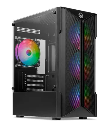 Gabinete Gamer TGT Skylancer V2, ARGB, Mid-Tower, Lateral de Vidro, Com 4 Fans, Preto