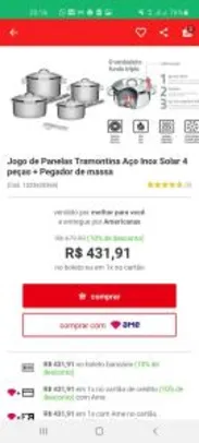 [App] JOGO DE PANELAS TRAMONTINA SOLAR 4 PEÇAS + PEGADOR DE MASSA | R$389