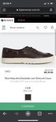 Tênis Masculino Docksider com Tento em Couro - R$40