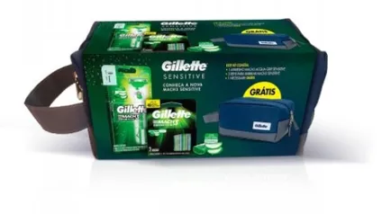 Kit Aparelho de Barbear Gillette Mach3 Acqua Sensitive com 2 Cargas + Nécessaire