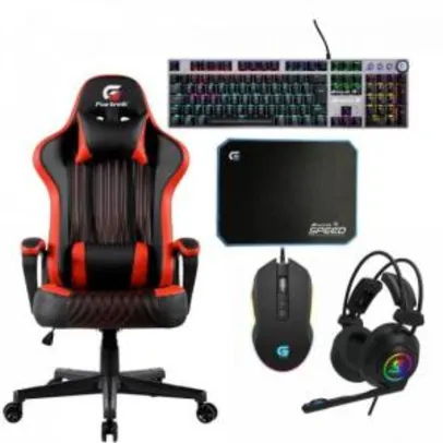 Kit Gamer Profissional Cadeira Gamer Vickers Preta/Vermelha FORTREK | R$ 1.357