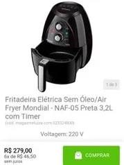 Fritadeira Elétrica Sem Óleo/Air Fryer Mondial - Preta 3,2L com Timer | R$279