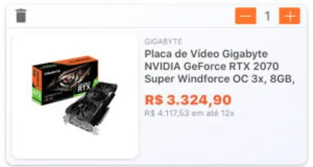 Placa de Vídeo Gigabyte RTX 2070 SUPER Windforce OC 3x | R$ 3325