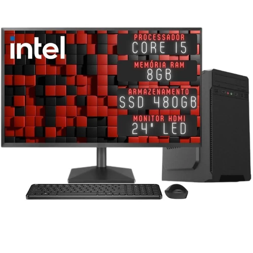 Computador Completo 3green Desktop Intel Core i5 8GB Monitor 24&quot; Full HD HDMI SSD 480GB Windows 10 3D-150