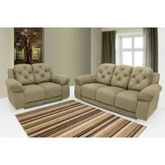 Conjunto Sofá 2 e 3 Lugares Solaris Suede Verde Linoforte - R$746,99