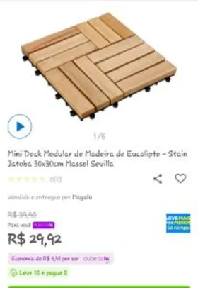 Mini Deck Modular de Madeira de Eucalipto - Stain Jatoba 30x30cm Massol Sevilla R$29