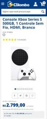 Console Xbox Series S 500GB, 1 Controle Sem Fio | R$ 2.799