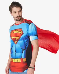 Camiseta Masculina Manga Curta com Capa Superman Azul/Vermelho 