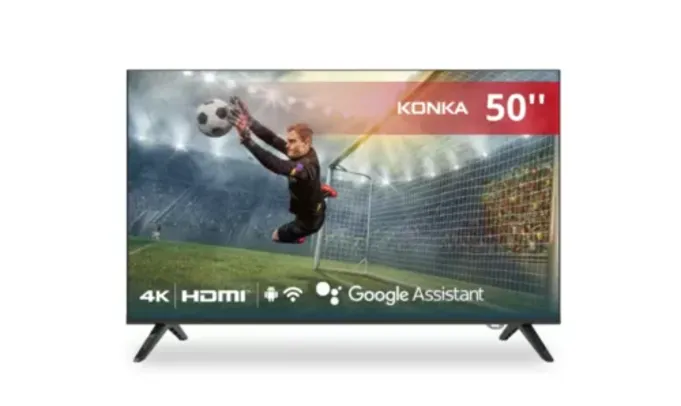 Smart TV Konka LED 50" UHD 4K, Design sem bordas, comando por voz, Google Assistant e Android TV com Bluetooth KDG50