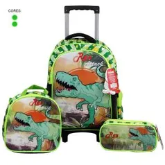 Kit Escolar Infantil Com Mochila de Rodinhas + Lancheira + Estojo Dinossauros