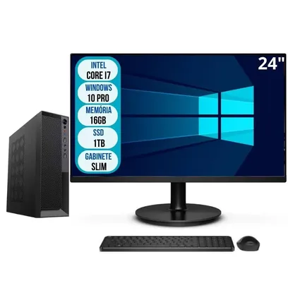 Foto do produto Computador Completo Slim Intel Core I7 16GB Ssd 1TB Wifi Windows 10 Pro Monitor 24 3green Office 3GO-060