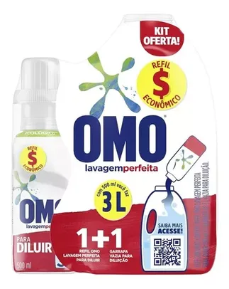 (REG) Kit garrafa para diluição e lava roupas concentrado para diluir lavagem perfeita 500ml Omo