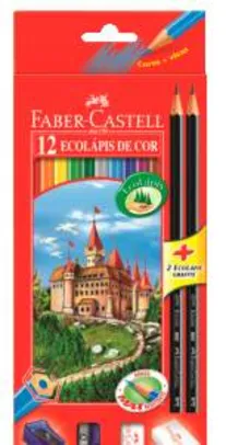 [Saraiva] Lápis de Cor Sextavado Faber Castell 12 Cores + 02 Lápis Preto + Acessórios de Brinde - R$13