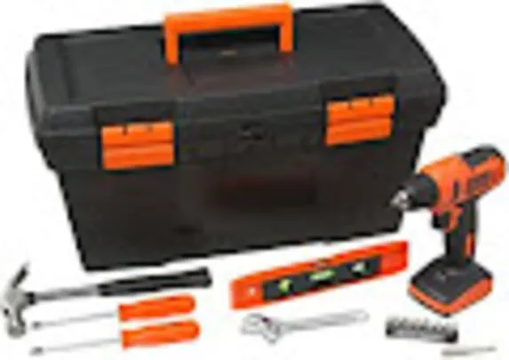 [PRIME] BLACK+DECKER KIT PARAFUSADEIRA/FURADEIRA 12V ÍON LÍTIO C/ 18 ACESSÓRIOS E CX 19" - BIVOLT | R$ 191