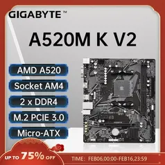 [R$ 281 c/ taxas] GIGABYTE A520M K V2 Micro ATX A520 DDR4 5100(OC) MHz M.2 PCIe 3.0 AMD Ryzen Série 5000 Placa mãe AM4