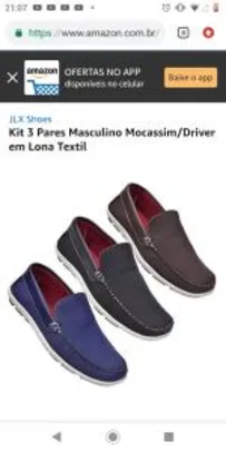 Kit 3 Pares Masculino Mocassim/Driver em Lona Textil | R$ 100