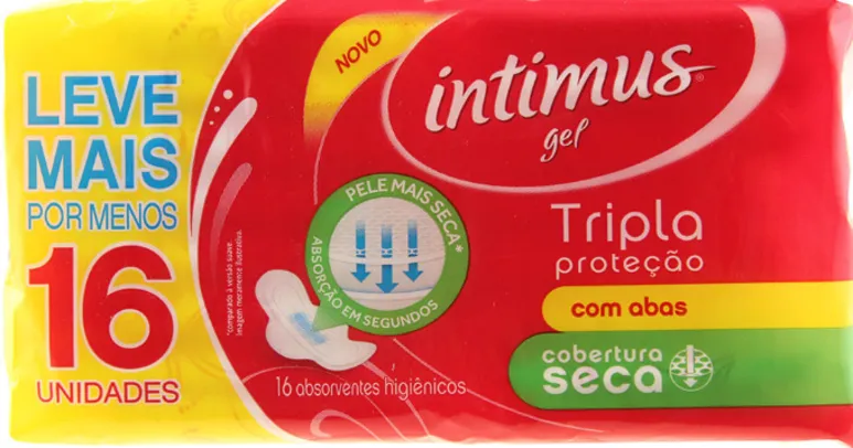 Absorvente intimus gel tripla proteção com abas-16unds | R$1,99