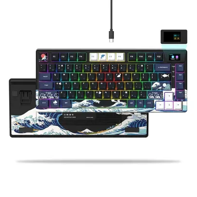 Teclado mecânico com fio com display OLED, tecla completa, pudim hot-swappable, retroiluminado RGB