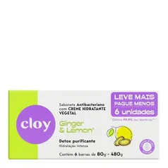 Kit Sabonete em Barra Cloy Antibacteriano Vegetal Ginger & Lemon 6 Unidades de 80g