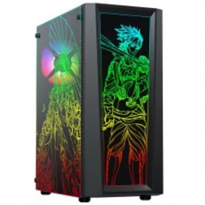 Gabinete Gamer Ninja Eraser, RGB, Mid Tower, Vidro Temperado, Frente Personalizável, ATX, Sem Fonte, Com 1 Fan 