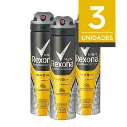 Kit Desodorante Antitranspirante Rexona Men Aerosol V8 150ml - 3 Unidades | R$27