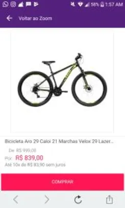 Bicicleta Aro 29 Caloi 21 Marchas Velox 29 Lazer Preta - R$839