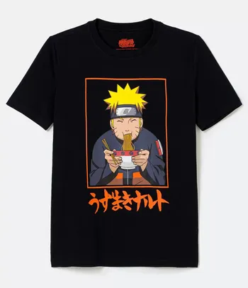 Blusa Alongada em Algodão com Estampa Frontal do Naruto