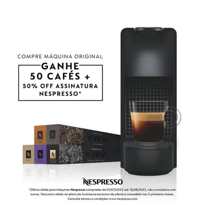 Cafeteira Nespresso Essenza Mini Preta 110V + 50 Cápsulas de Café Variado