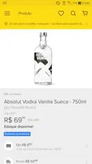 Vodka absolut Vanilia Sueca | R$30