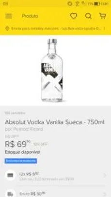 Vodka absolut Vanilia Sueca | R$30