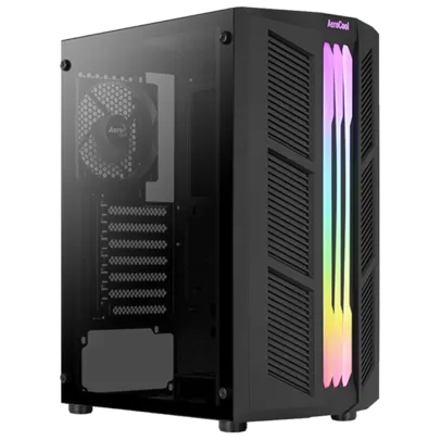 Gabinete Gamer Aerocool Prime, Mid Tower, Vidro Temperado, RGB, Black, ATX, Sem Fonte, Com 1 Fan, Pr