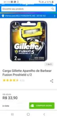 Carga Gillette Aparelho de Barbear Fusion Proshield c/2 | R$ 34