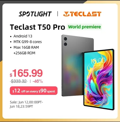 Tablet Teclast T50 Pro, 8GB RAM, 256GB ROM, Android 13, 18W, 11" 2K