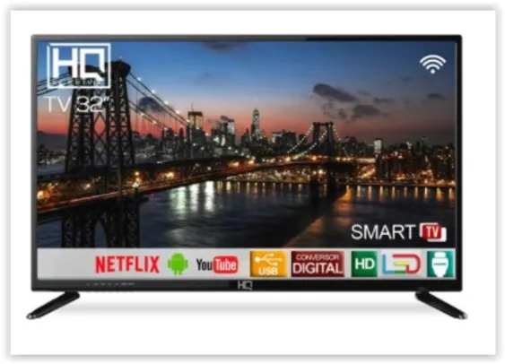 Smart TV LED 32" HD HQ HQSTV32NP Netflix Youtube 2 HDMI 2 USB Wi-Fi | R$ 977