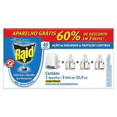 Kit Repelente Líquido Elétrico Raid Aparelho + 3 Refis de 32.9ml | R$23