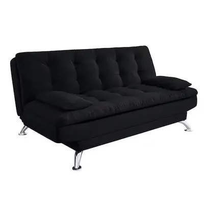 sofá-cama casal 3 lugares premium suede pés de metal preto